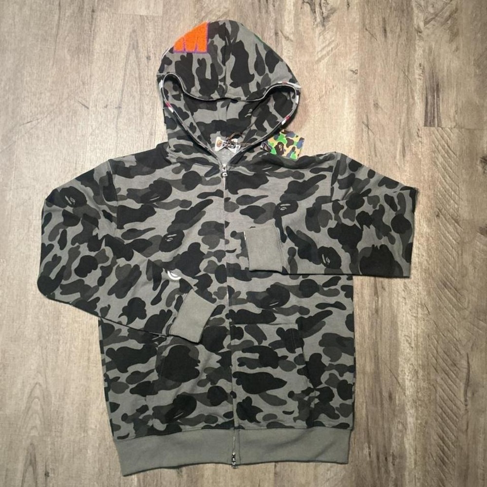 BAPE grey camo zip up hoodie